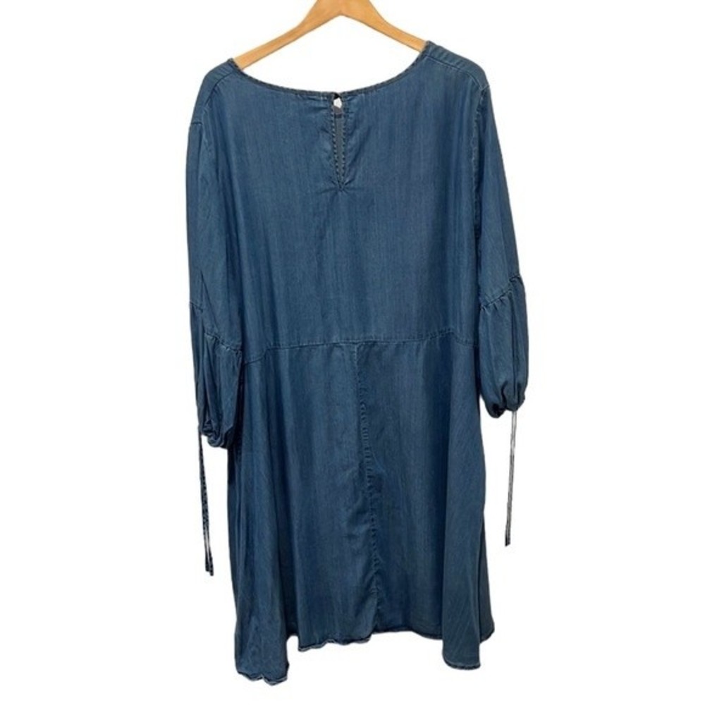 Simply Be blue 3/4 puff sleeve chambray baby doll style dress size 28